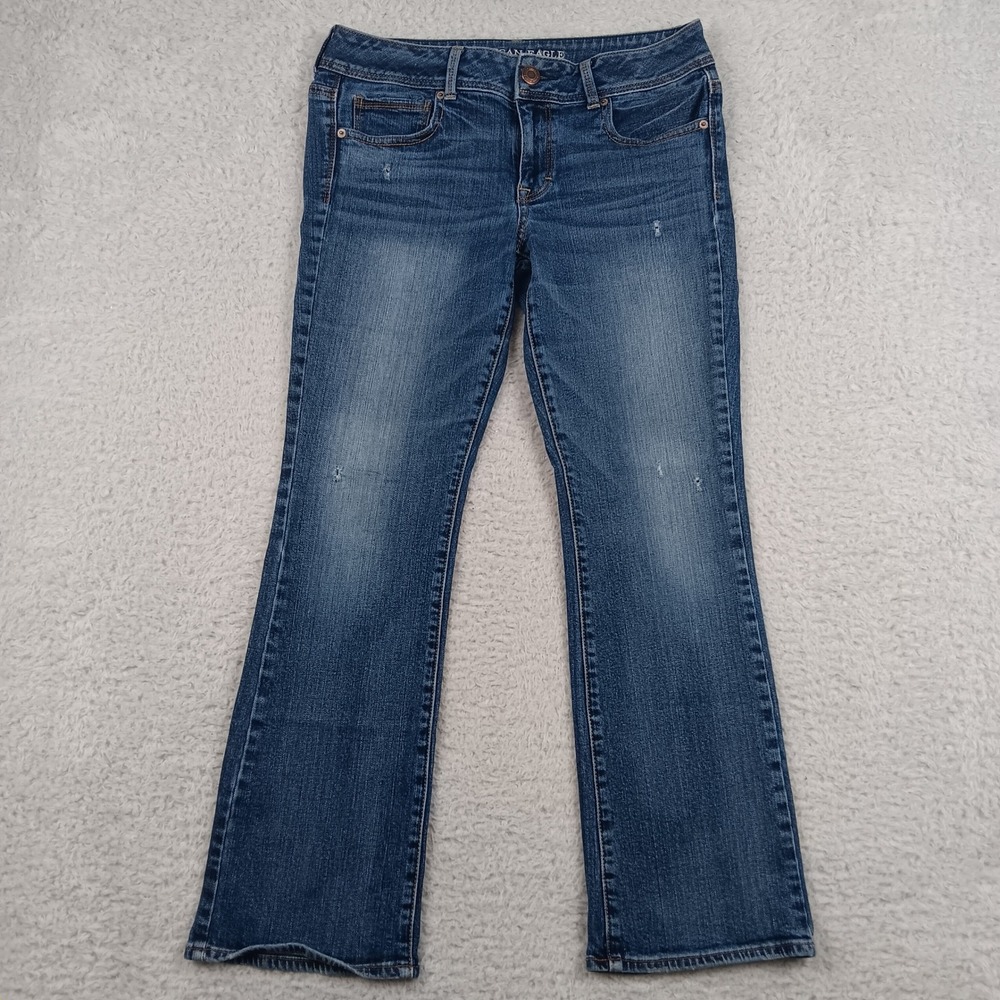 American Eagle Jean Kick Boot Women 10 Short Blue Stretch Medium Wash